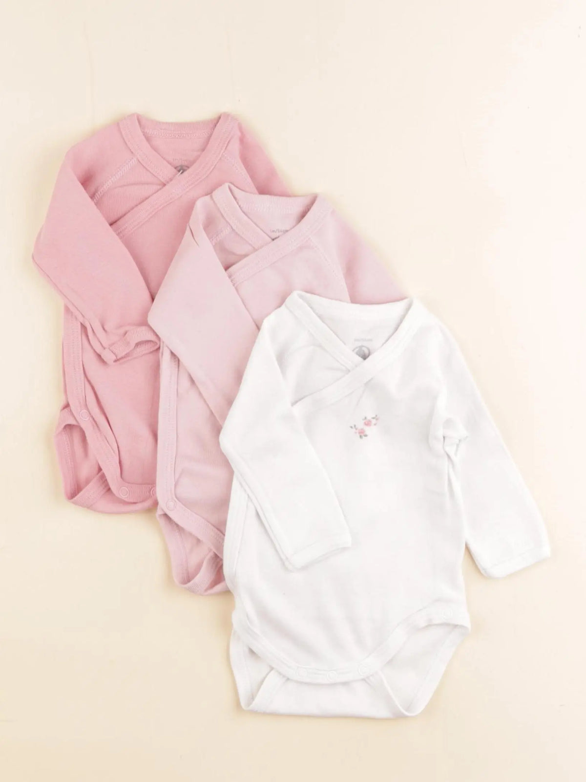 Petit Bateau - lot de 3 bodies en coton blanc, rose - 1 mois