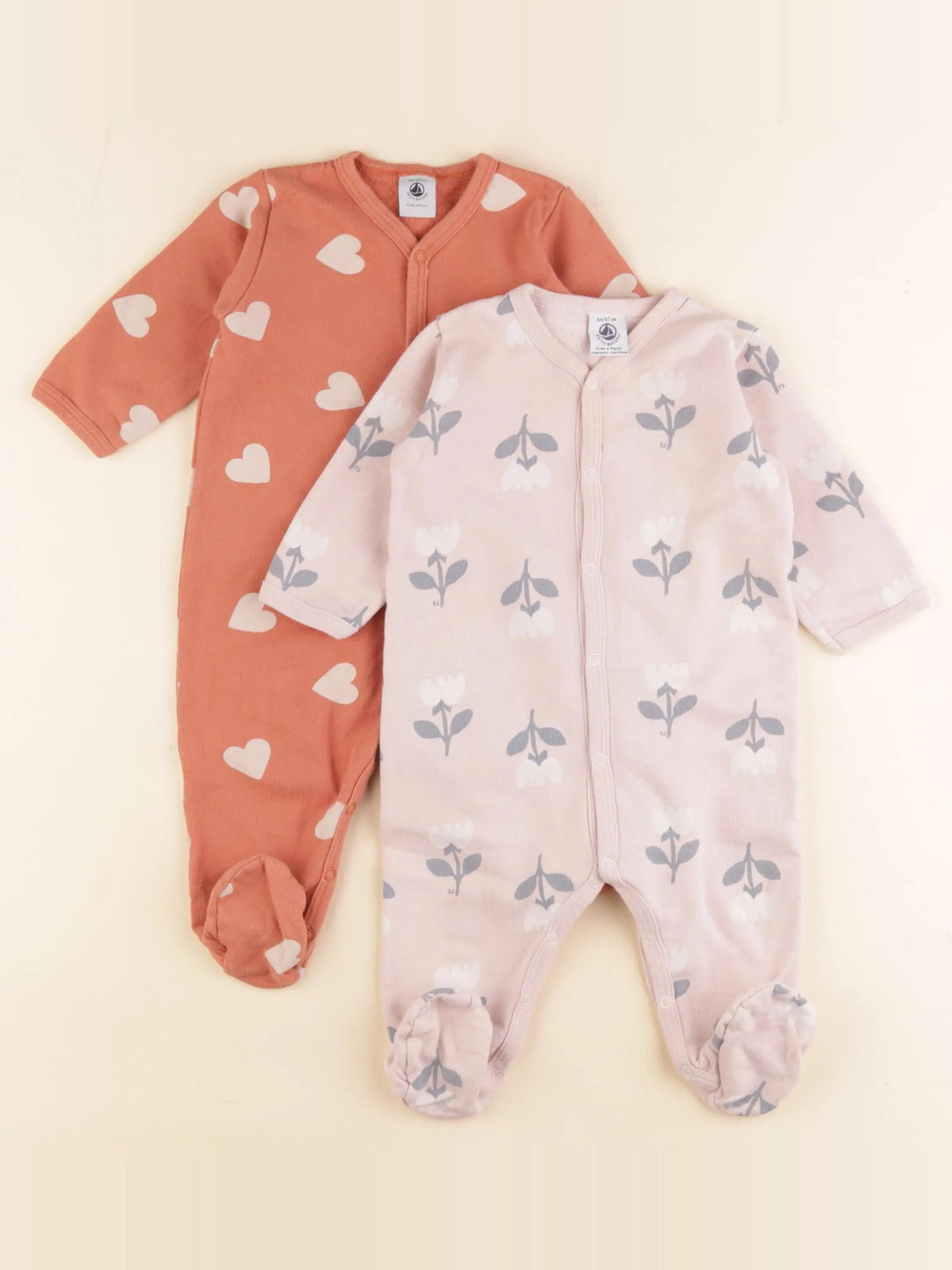Petit Bateau - lot de 2 pyjamas coton rose, orange - 6 mois
