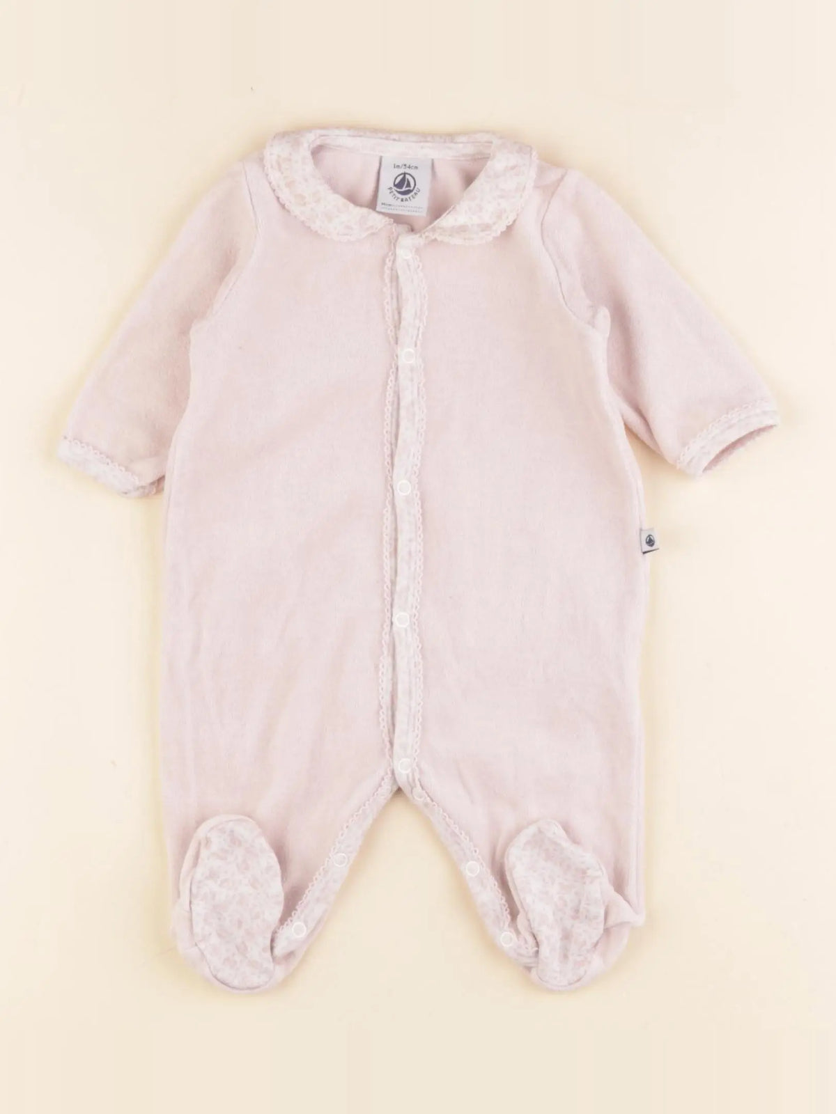 Petit Bateau - pyjama velours rose - 1 mois