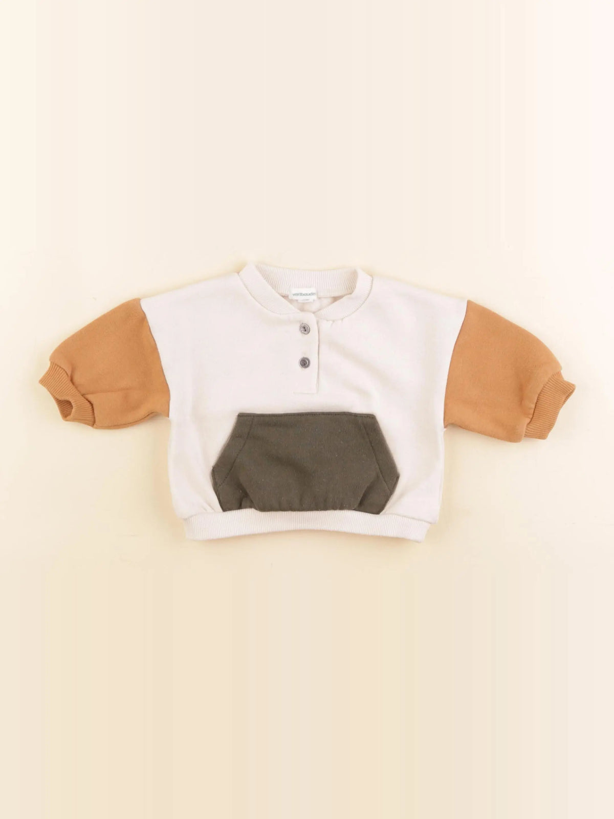 Vertbaudet - sweat beige, marron - 3 mois