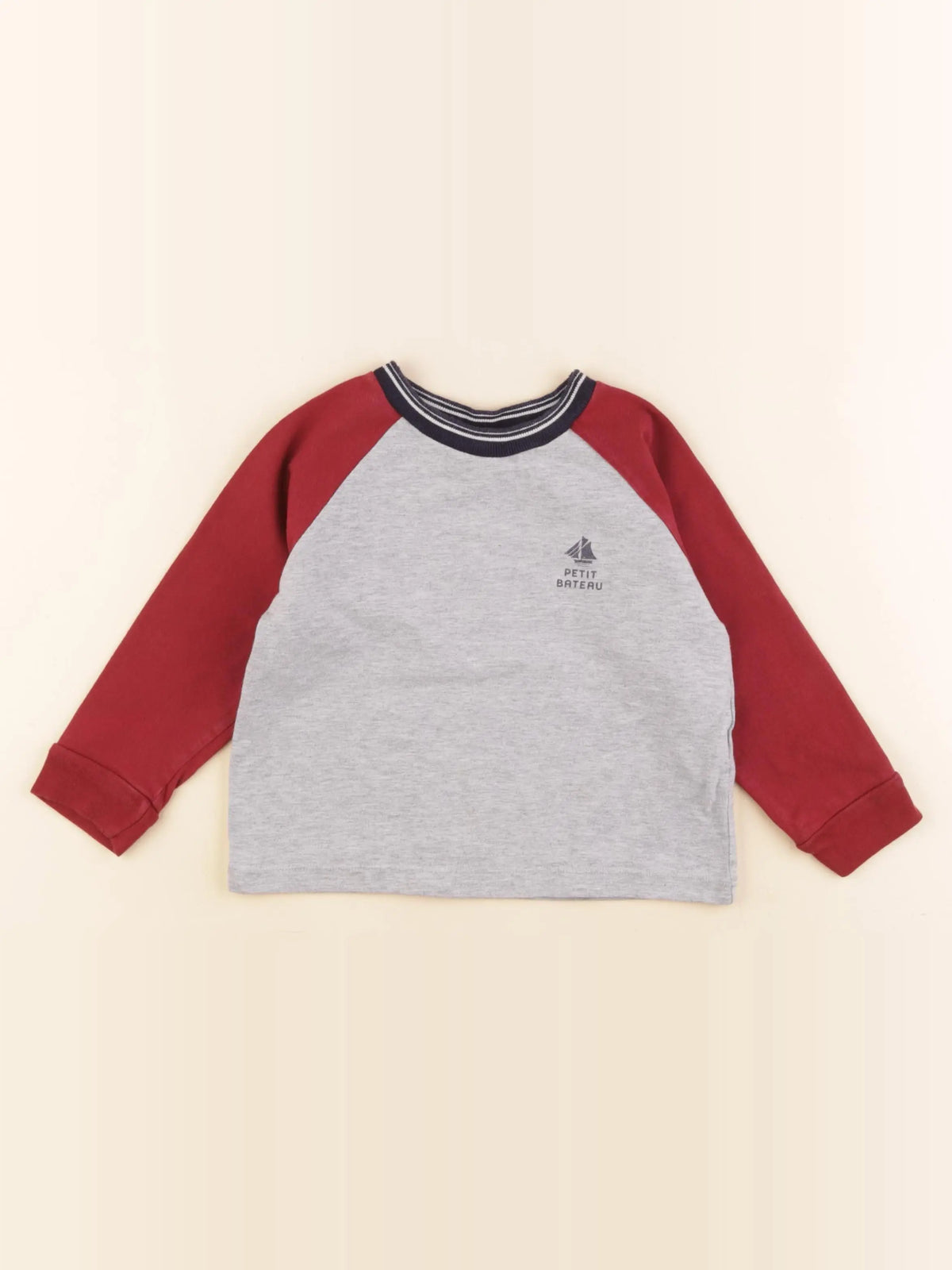 Petit Bateau - tee-shirt gris, rouge - 3 ans