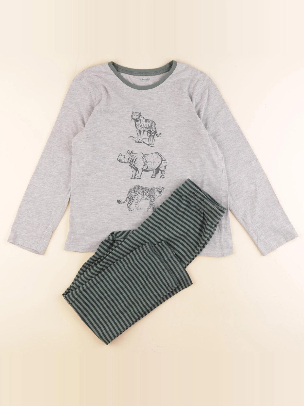 Vertbaudet - pyjama coton gris, vert - 10 ans