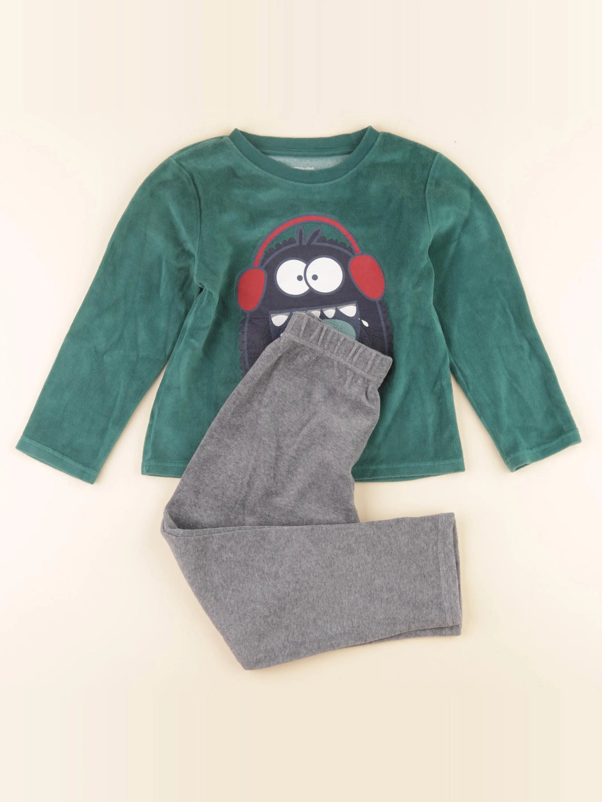 Vertbaudet - pyjama velours gris, vert - 6 ans