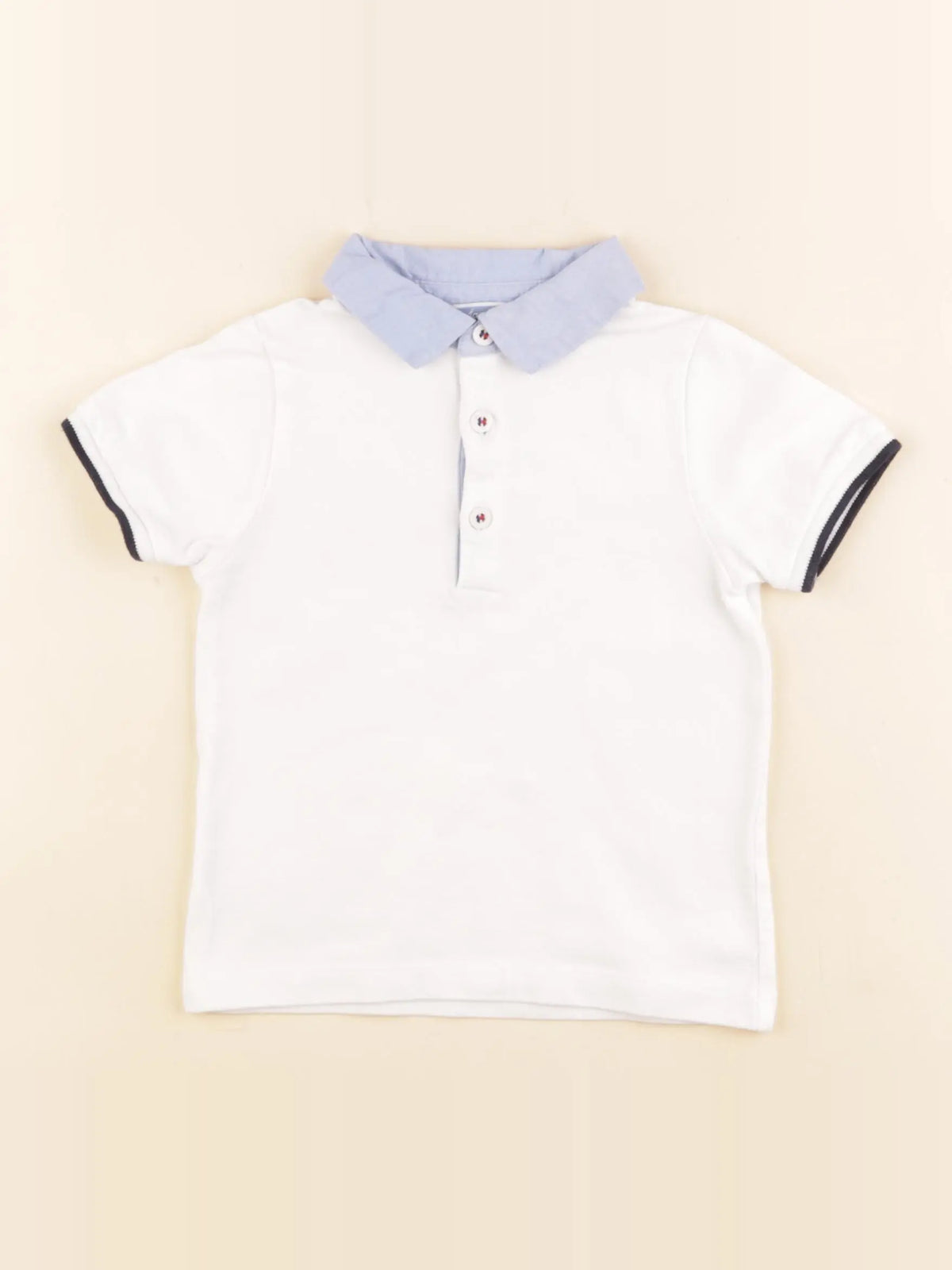Jacadi - polo blanc, bleu - 24 mois