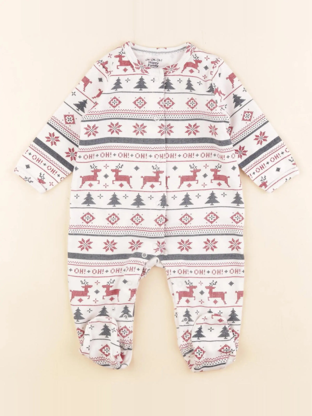 Vertbaudet - pyjama coton beige, bleu, rouge - 6 mois