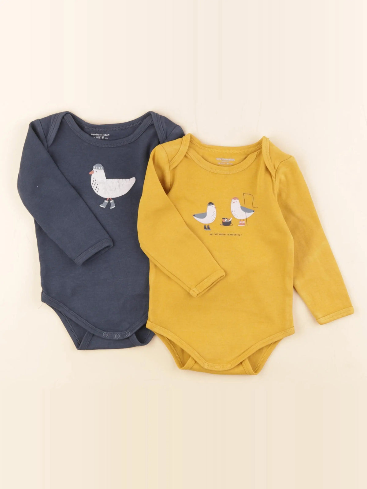 Vertbaudet - lot de 2 bodies en coton jaune, bleu - 18 mois