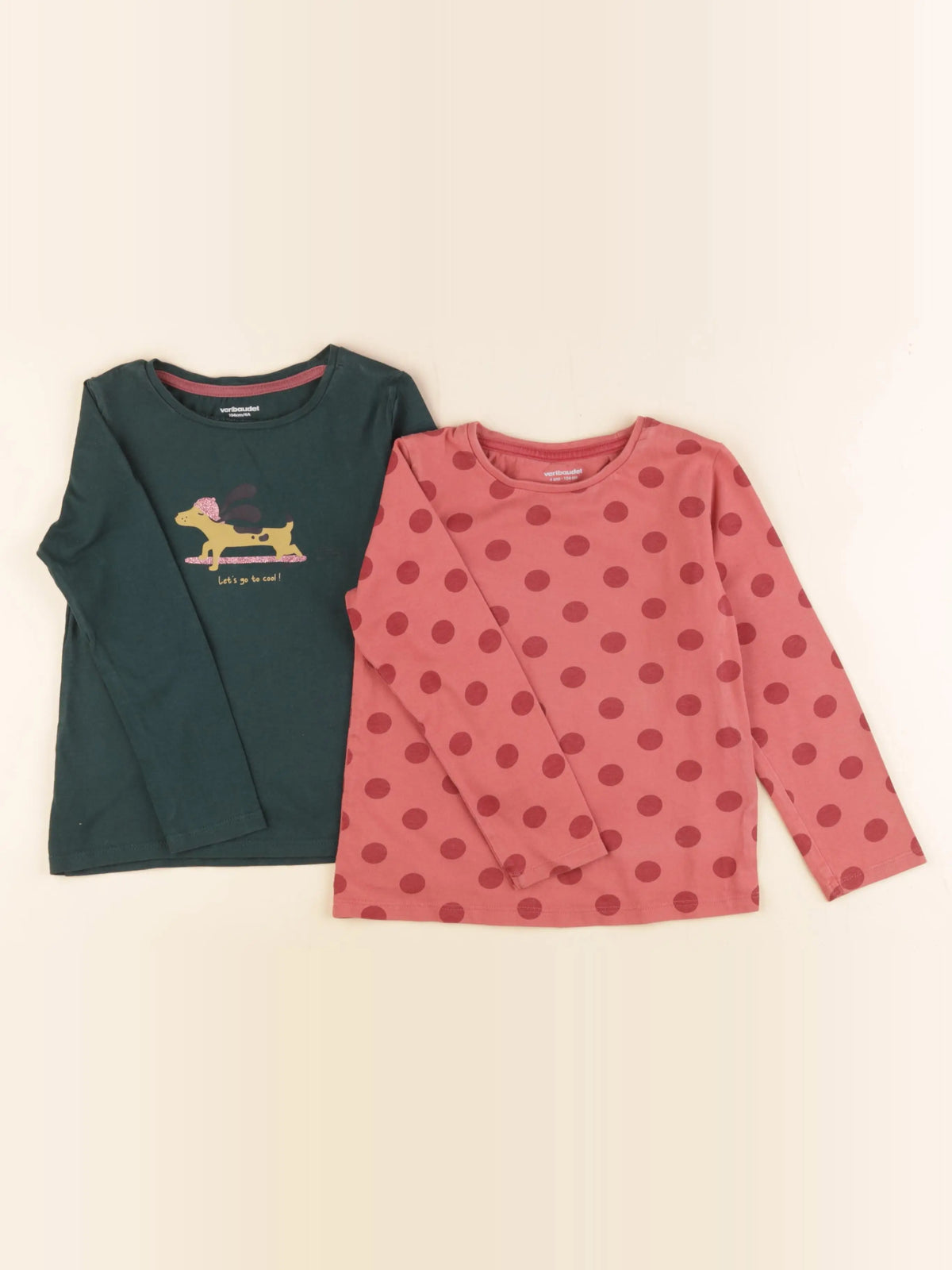 Vertbaudet - lot de 2 tee-shirts rose, vert - 4 ans