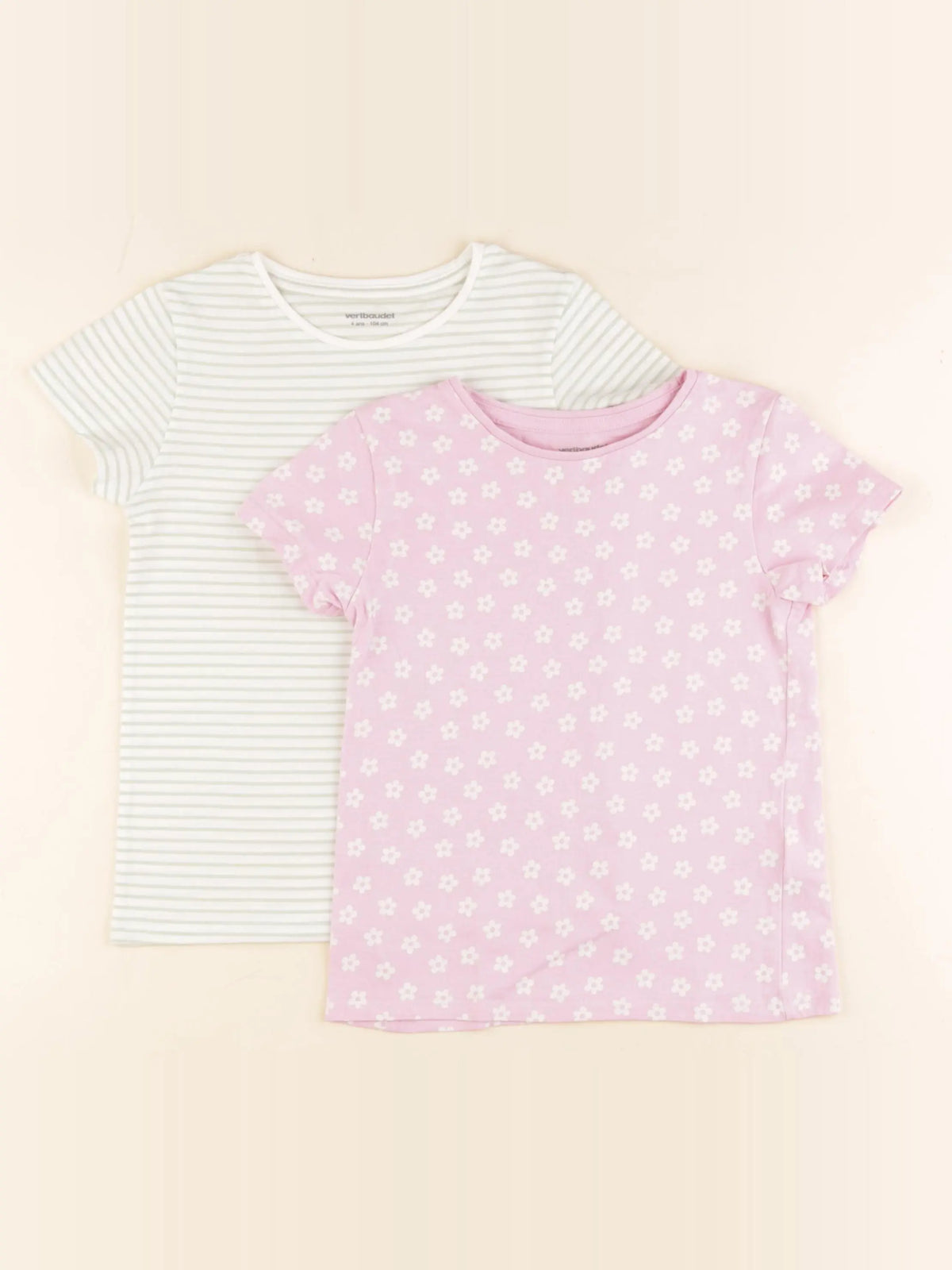 Vertbaudet - lot de 2 tee-shirts rose, vert - 4 ans