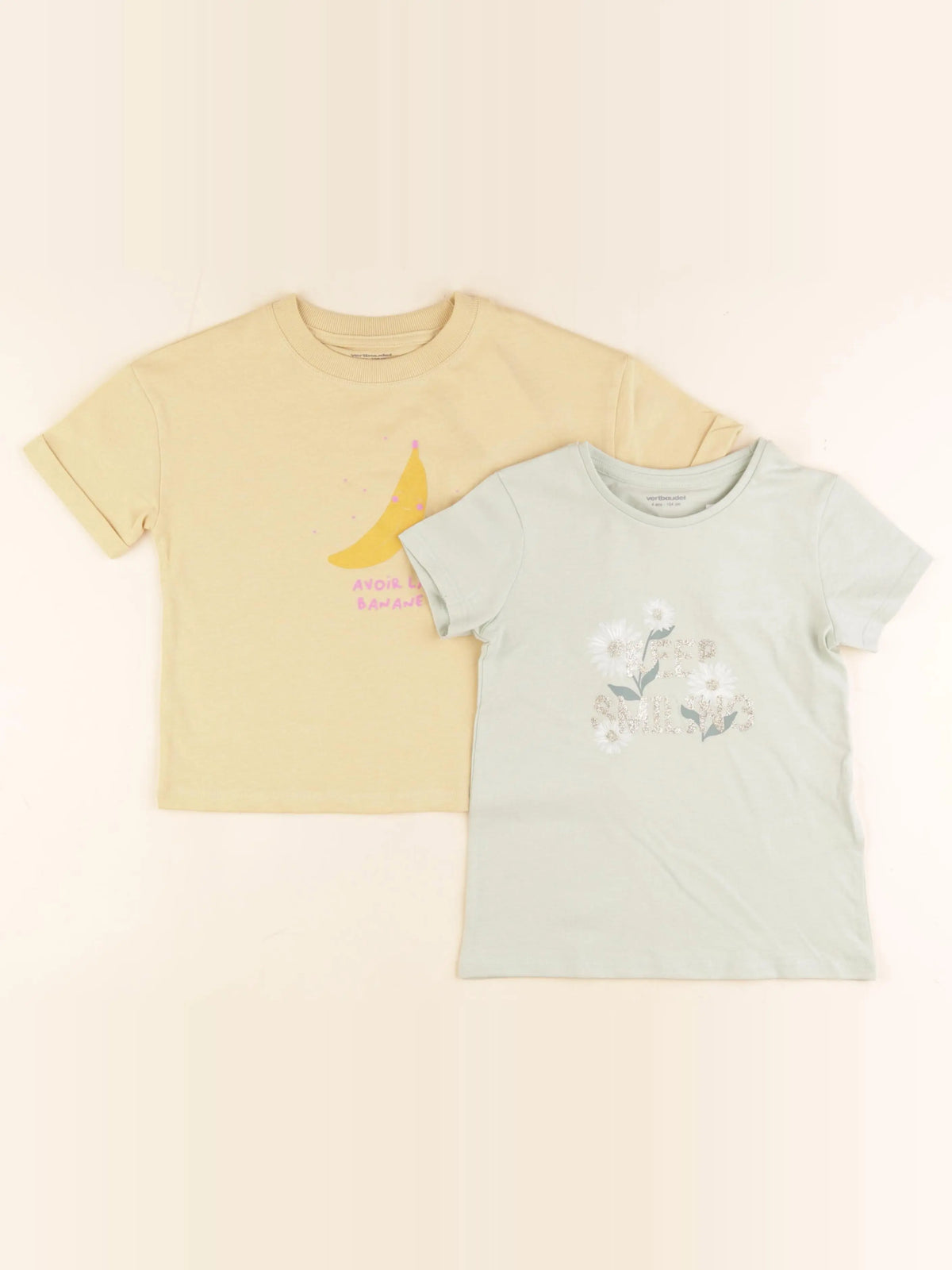 Vertbaudet - lot de 2 tee-shirts jaune, vert - 4 ans