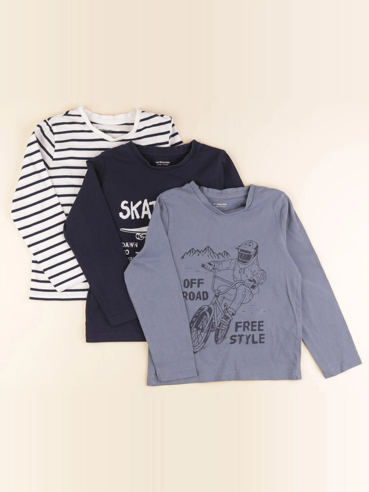 Vertbaudet - lot de 3 tee-shirts bleu, blanc - 5 ans