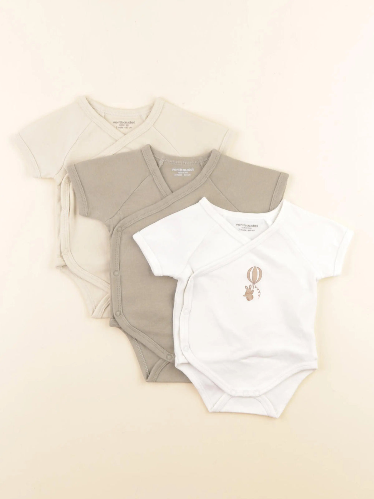 Vertbaudet - lot de 3 bodies en coton multicolore - 3 mois