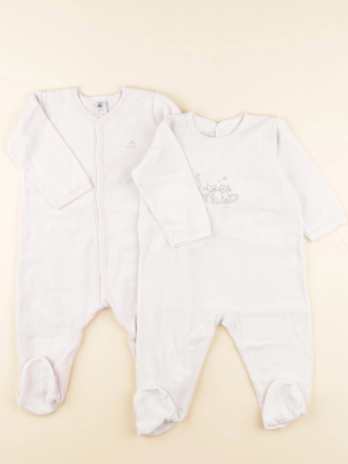 Petit Bateau - pyjama velours blanc, rose - 12 mois