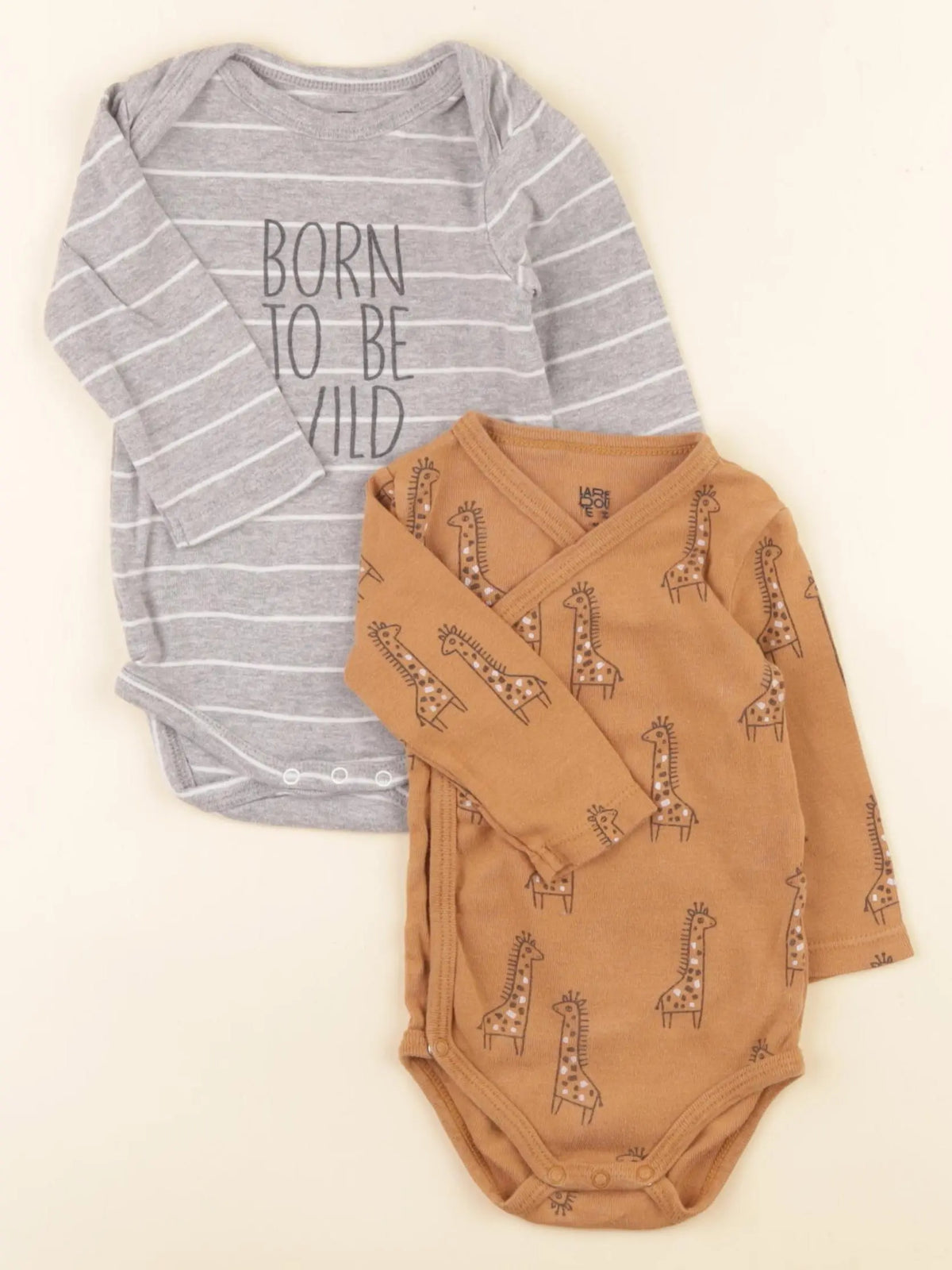 La Redoute - lot de 2 bodies en coton gris, marron - 6 mois