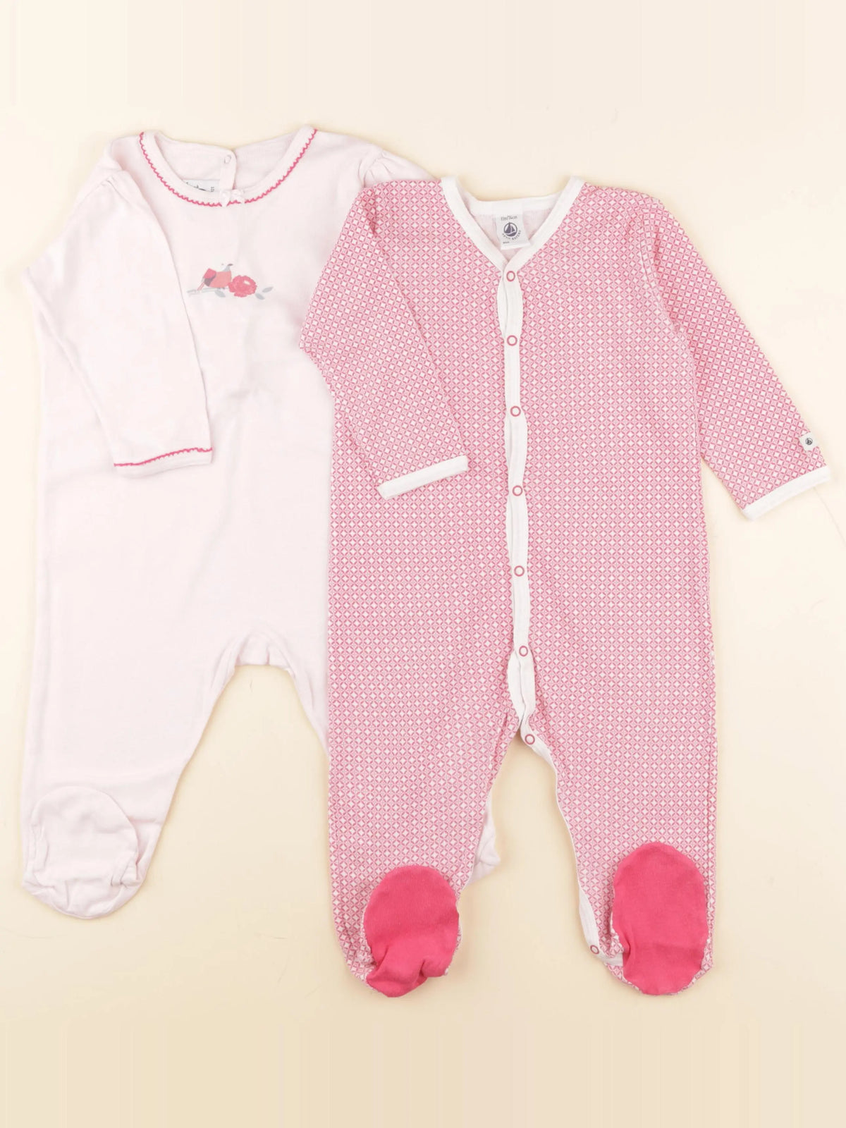 Petit Bateau - lot de 2 pyjamas coton rose - 12 mois