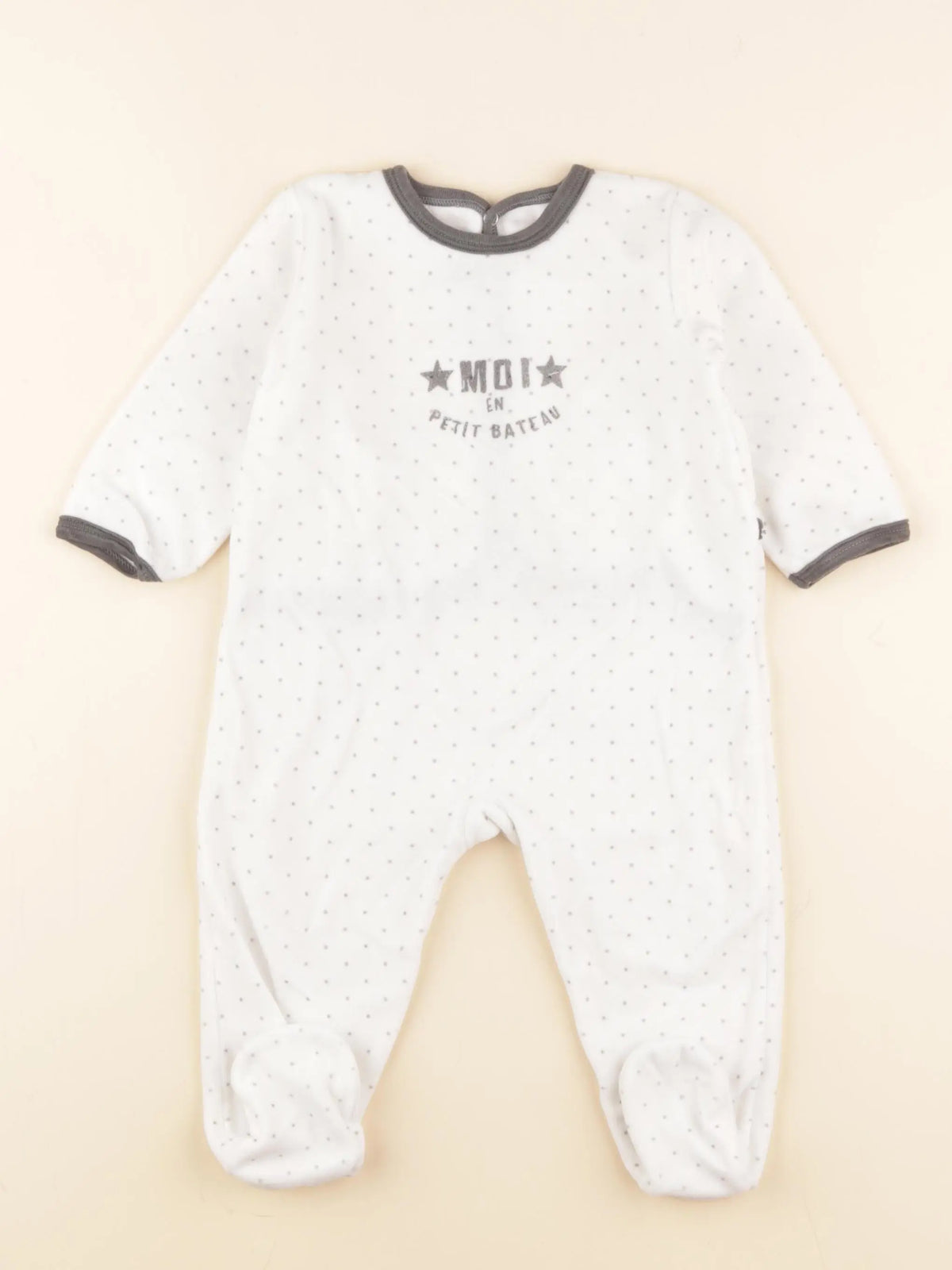 Petit Bateau - pyjama velours blanc, gris - 12 mois