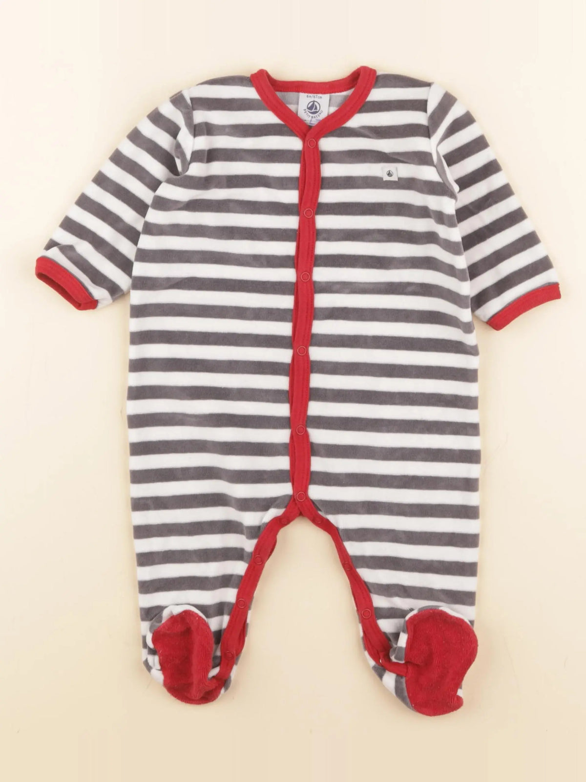 Petit Bateau - pyjama velours blanc, gris - 6 mois