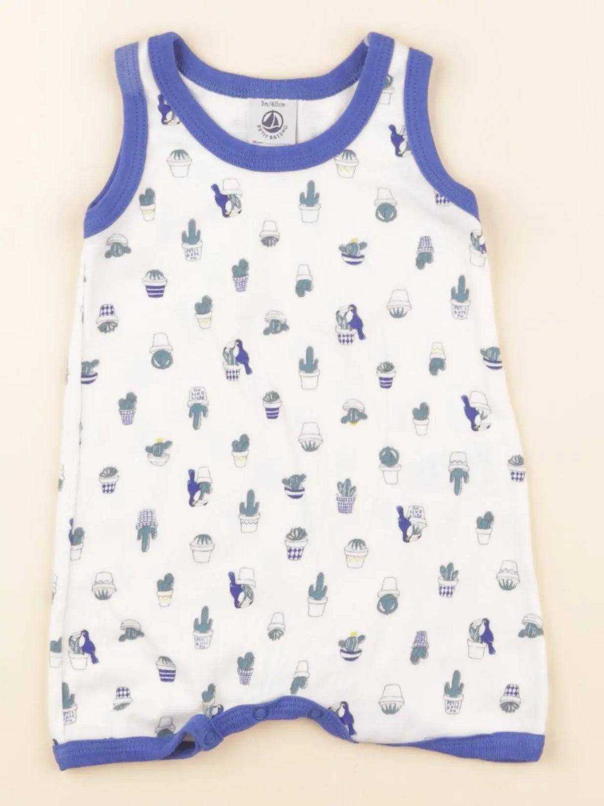 Petit Bateau - pyjama coton blanc, bleu - 3 mois