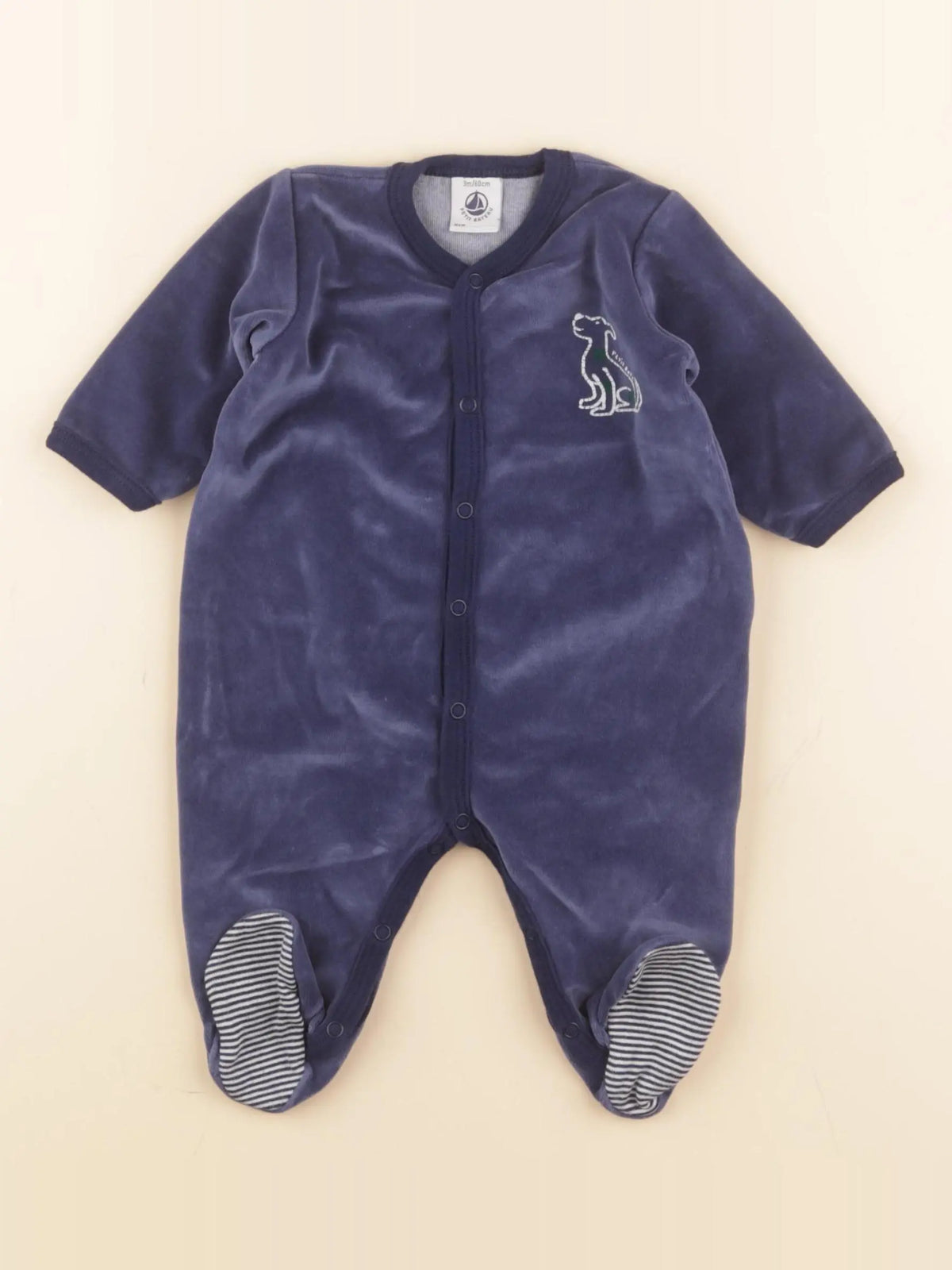 Petit Bateau - pyjama velours bleu - 3 mois