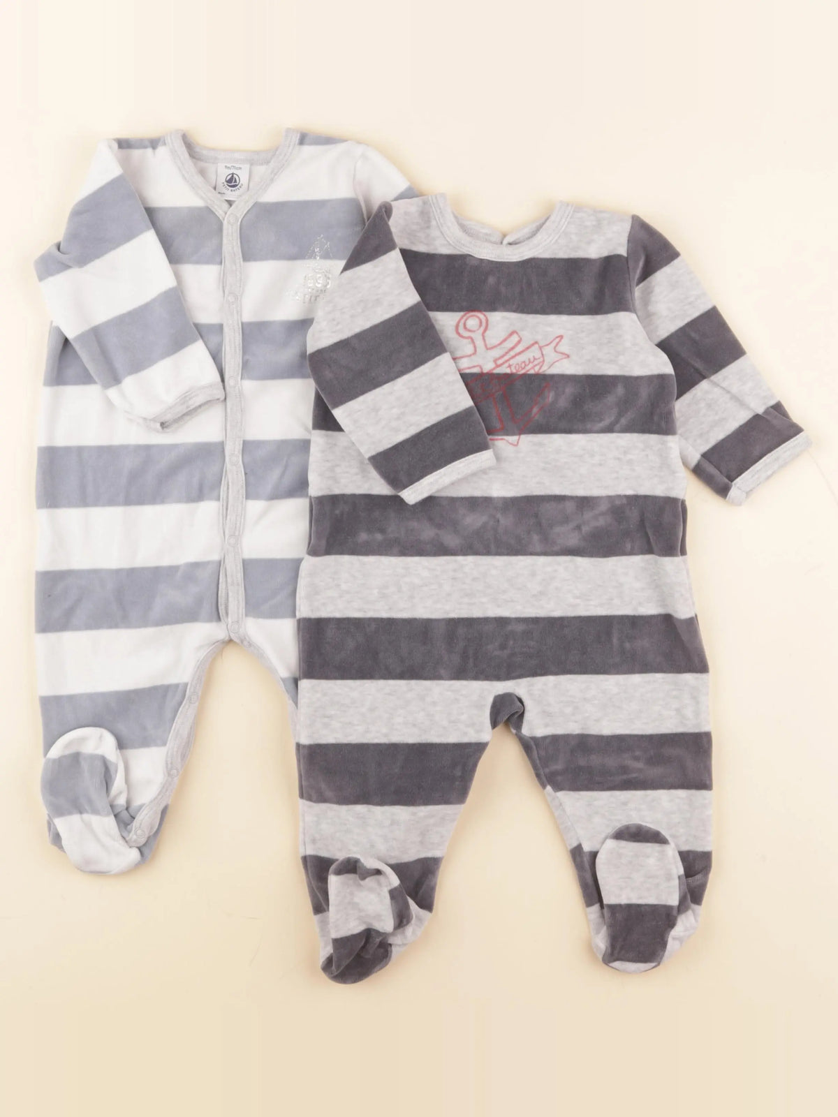 Petit Bateau - lot de 2 pyjamas velours bleu, gris - 9 mois