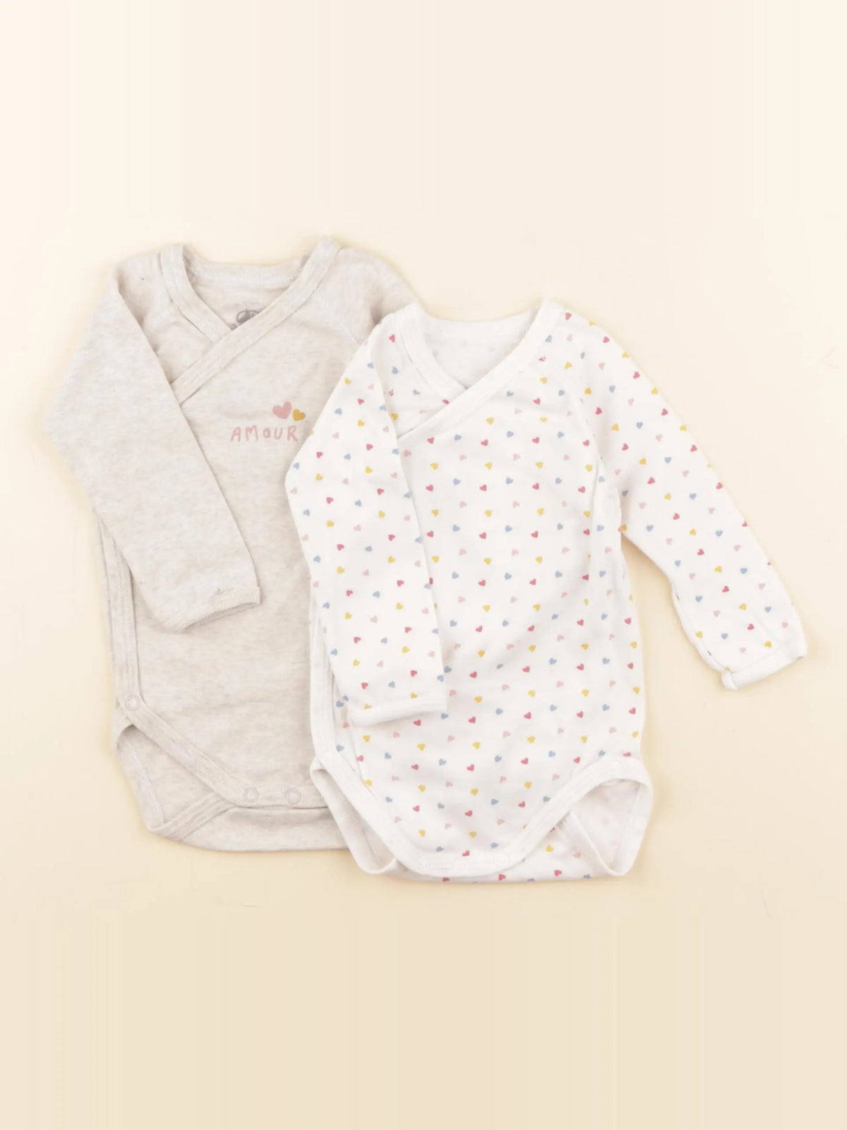 Petit Bateau - lot de 2 bodies en coton blanc, beige - 6 mois
