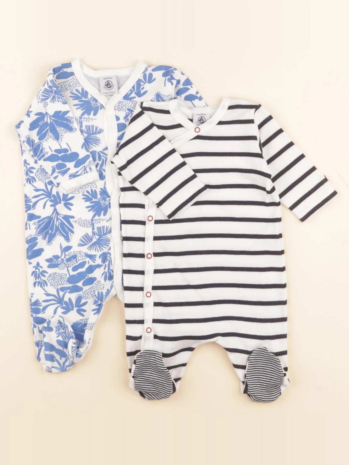 Petit Bateau - lot de 2 pyjamas coton bleu - 1 mois