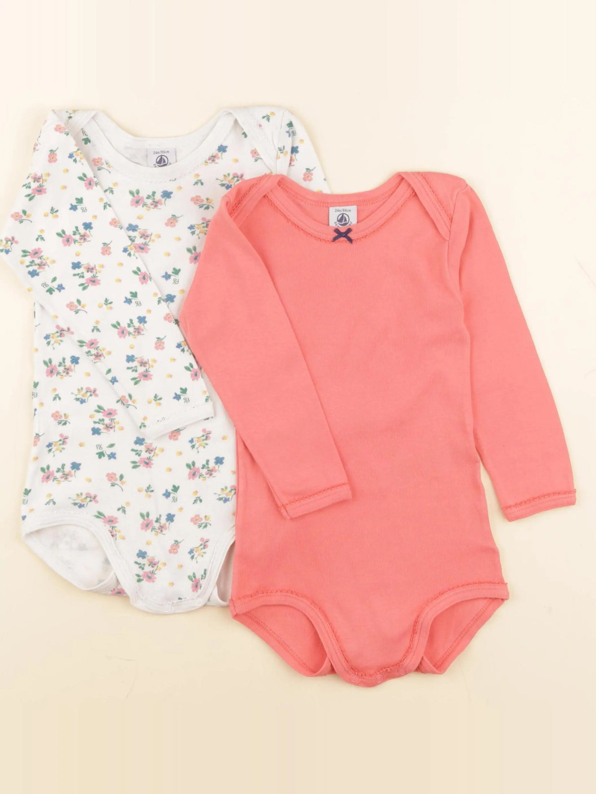 Petit Bateau - lot de 2 bodies en coton orange, multicolore - 24 mois