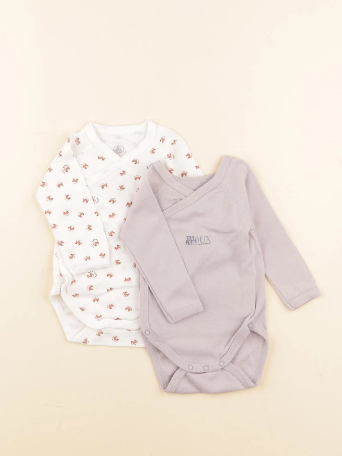 Petit Bateau - lot de 2 bodies en coton gris, marron - 3 mois