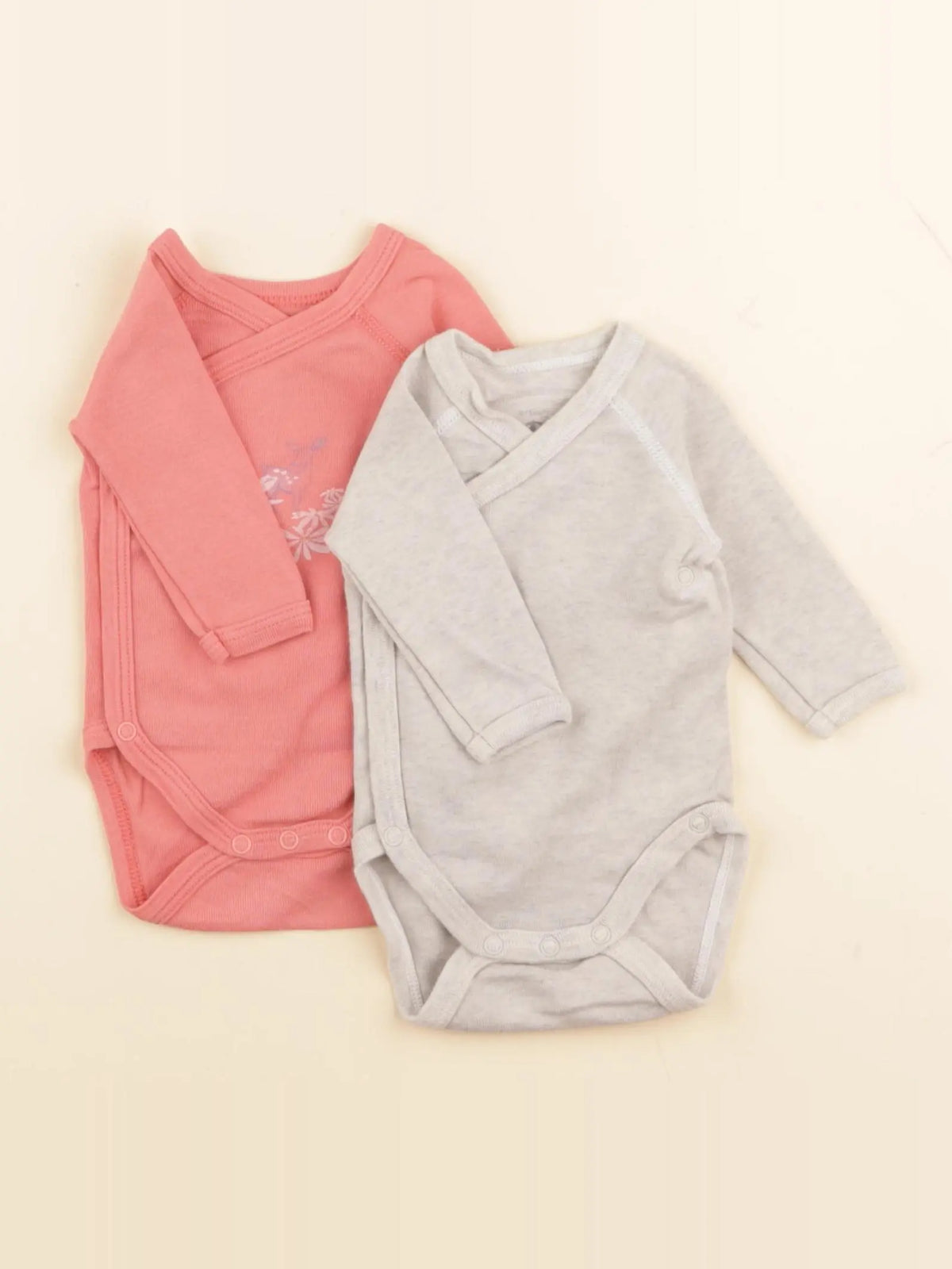 Petit Bateau - lot de 2 bodies en coton gris, rose - 0 mois