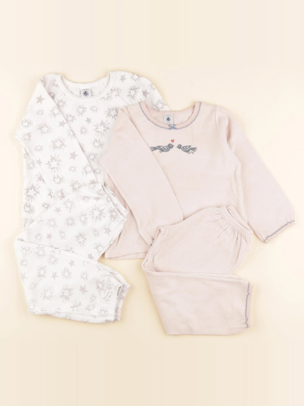 Petit Bateau - lot de 2 pyjamas velours rose, gris - 3 ans
