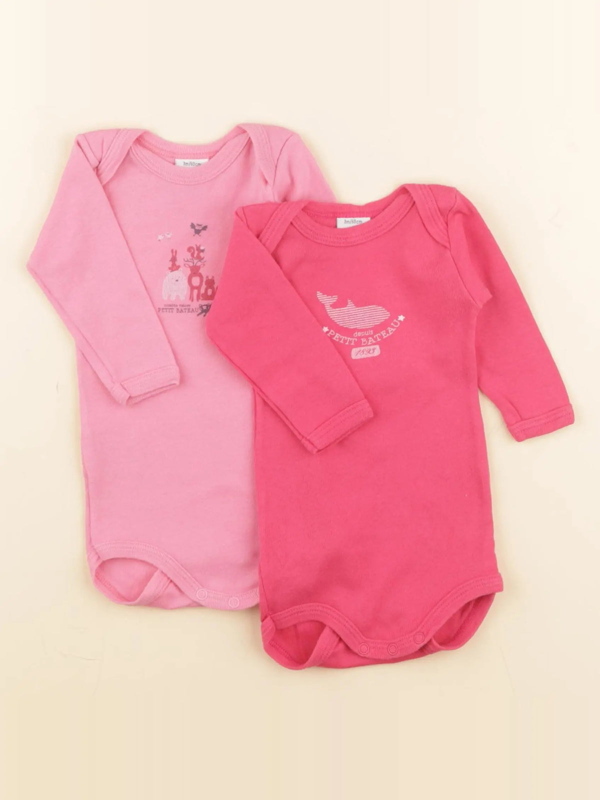 Petit Bateau - lot de 2 bodies en coton rose - 3 mois