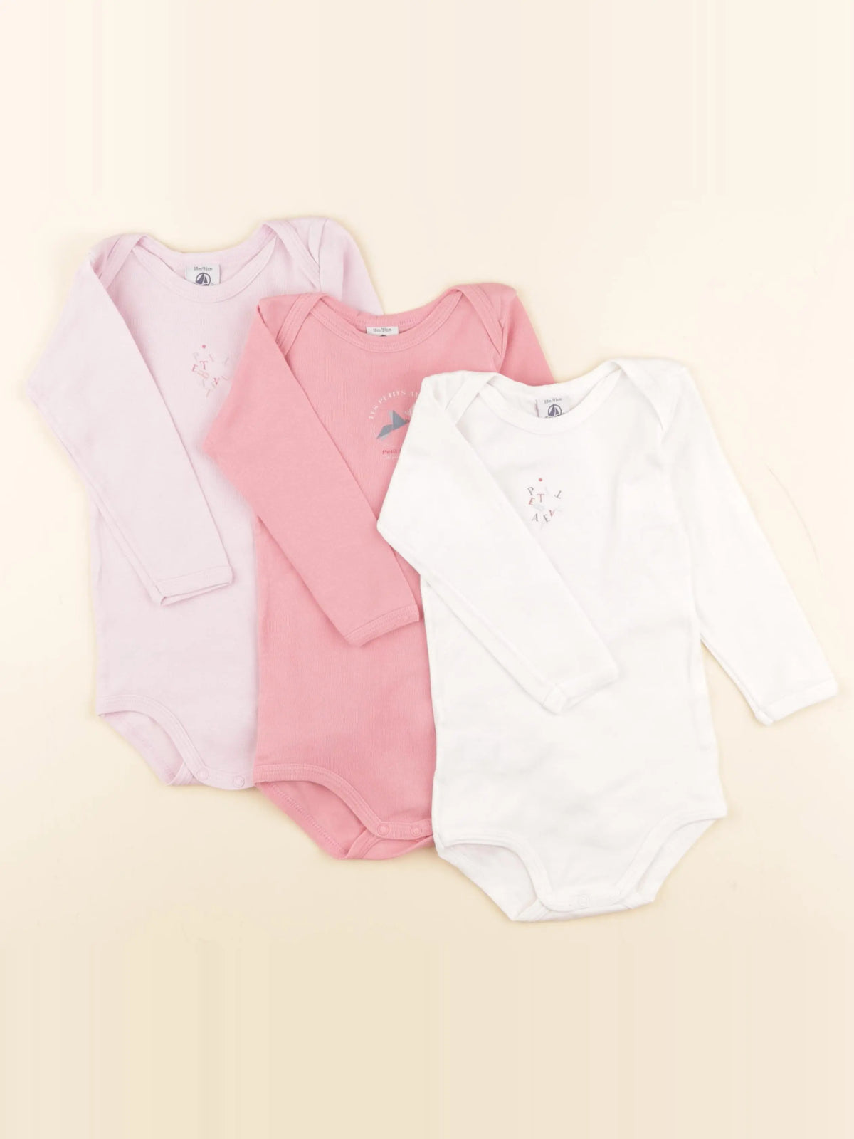 Petit Bateau - lot de 3 bodies en coton rose, blanc - 18 mois