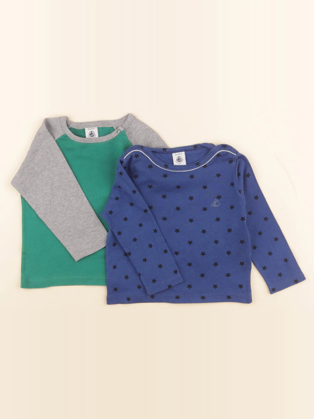 Petit Bateau - lot de 2 tee-shirts vert, bleu - 18 mois