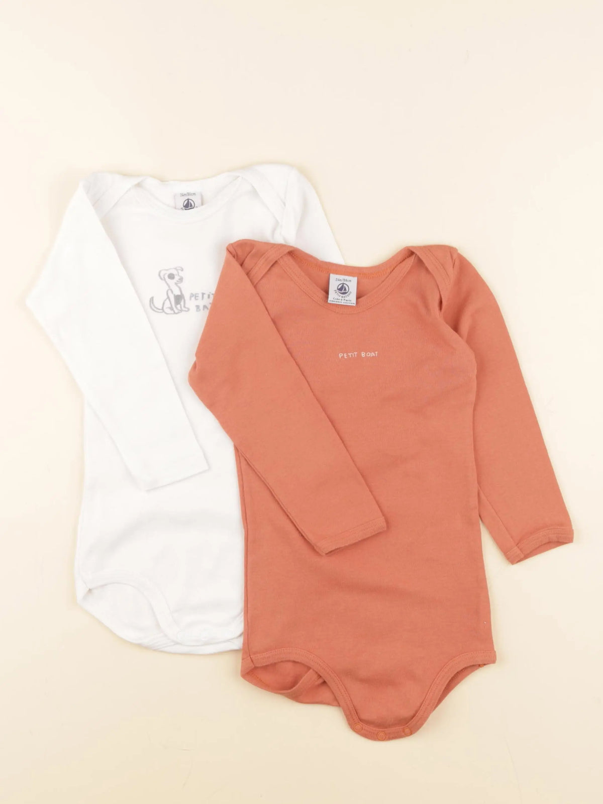 Petit Bateau - lot de 2 bodies en coton orange, blanc - 24 mois