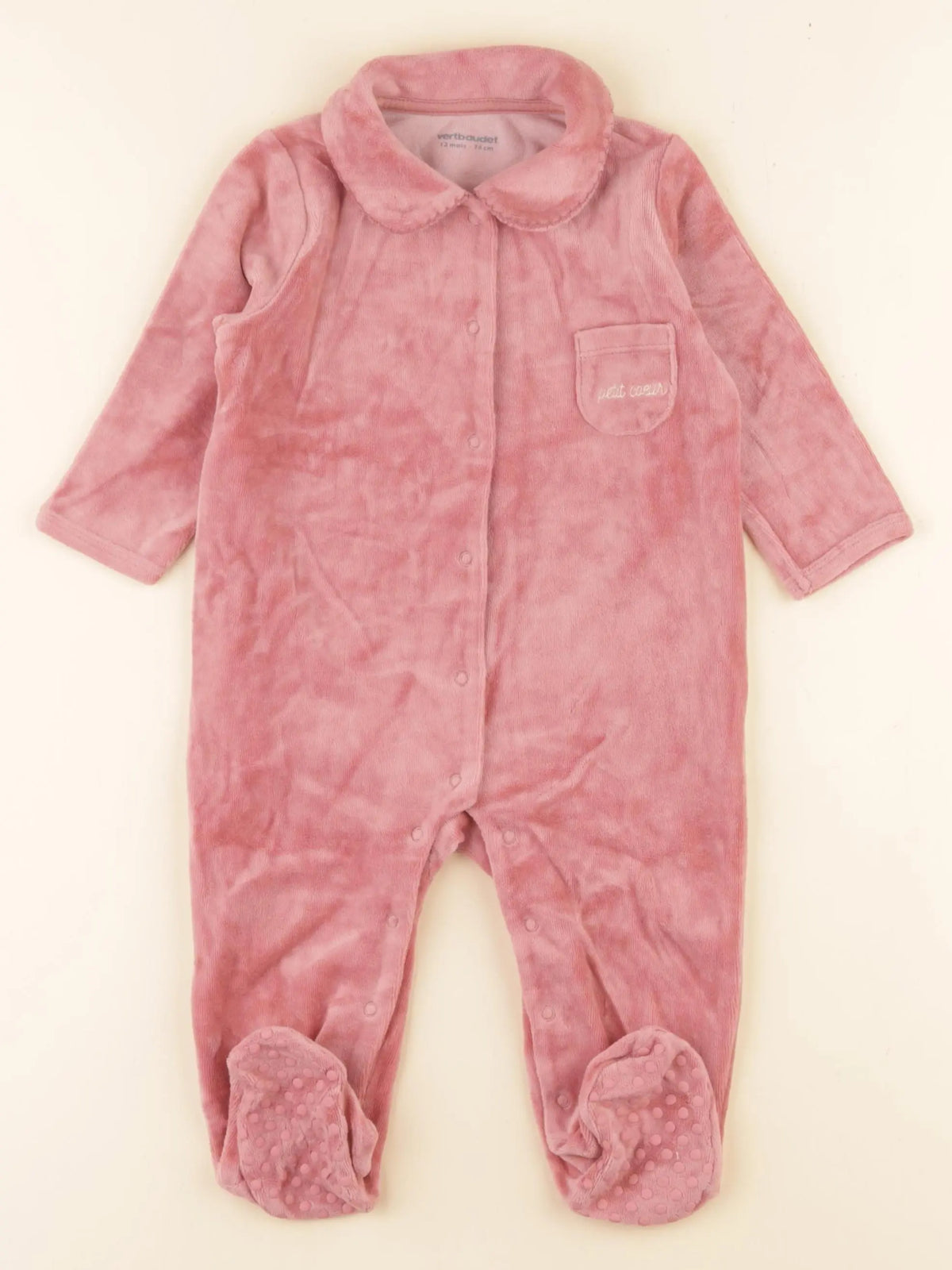 Vertbaudet - pyjama velours rose - 12 mois