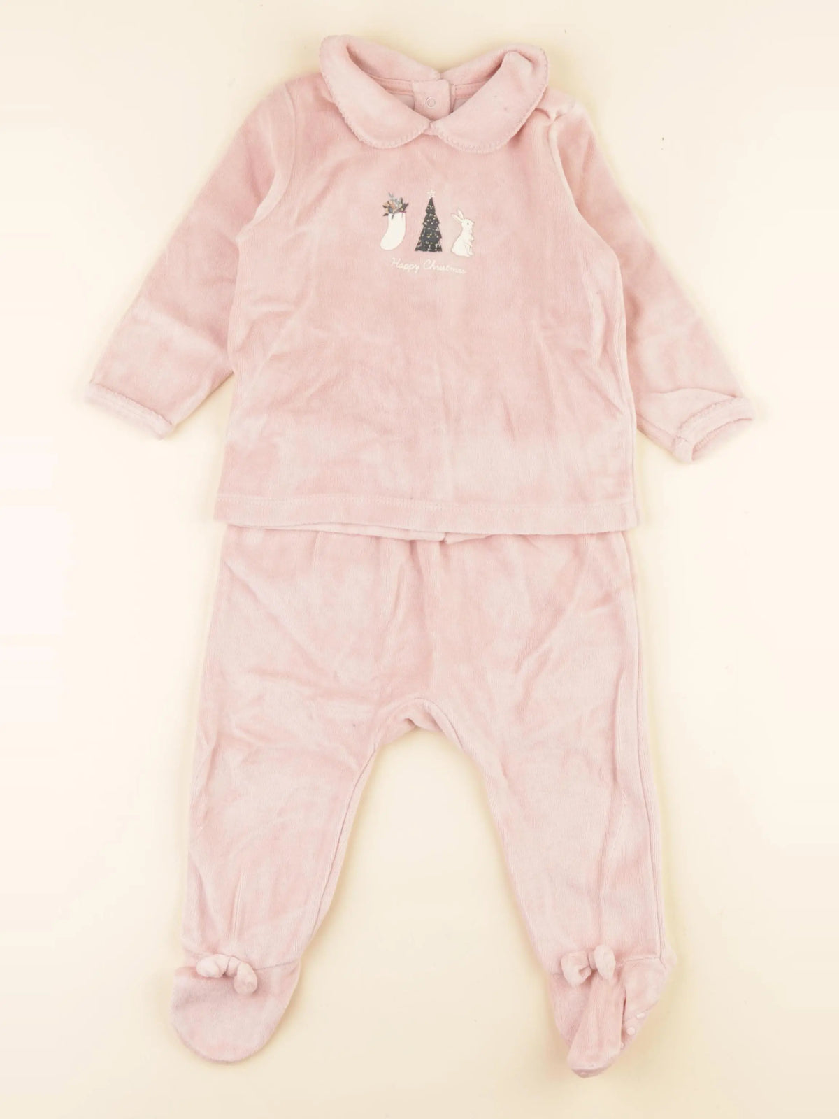 Vertbaudet - pyjama velours rose - 12 mois