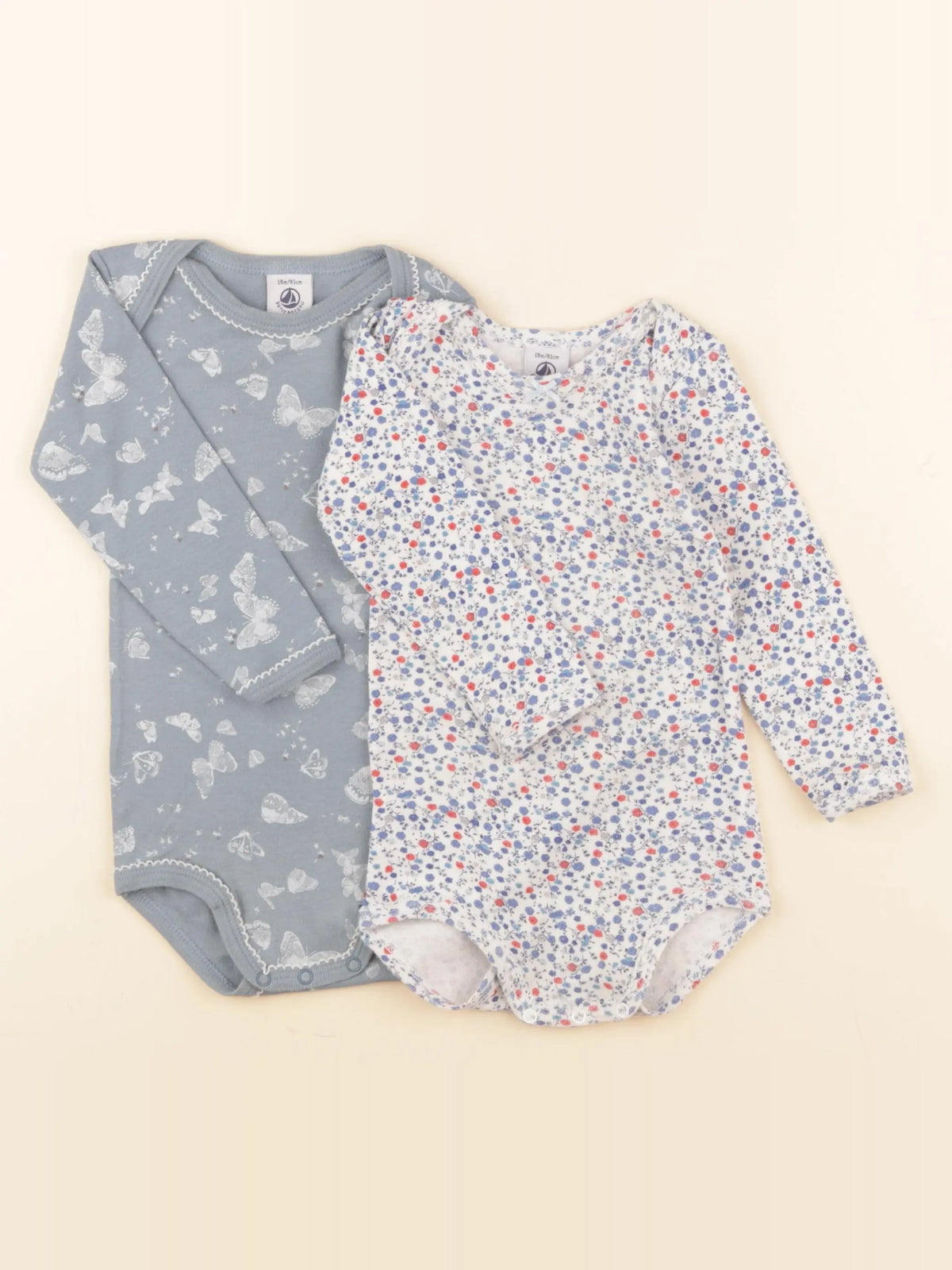 Petit Bateau - lot de 2 bodies en coton bleu - 18 mois