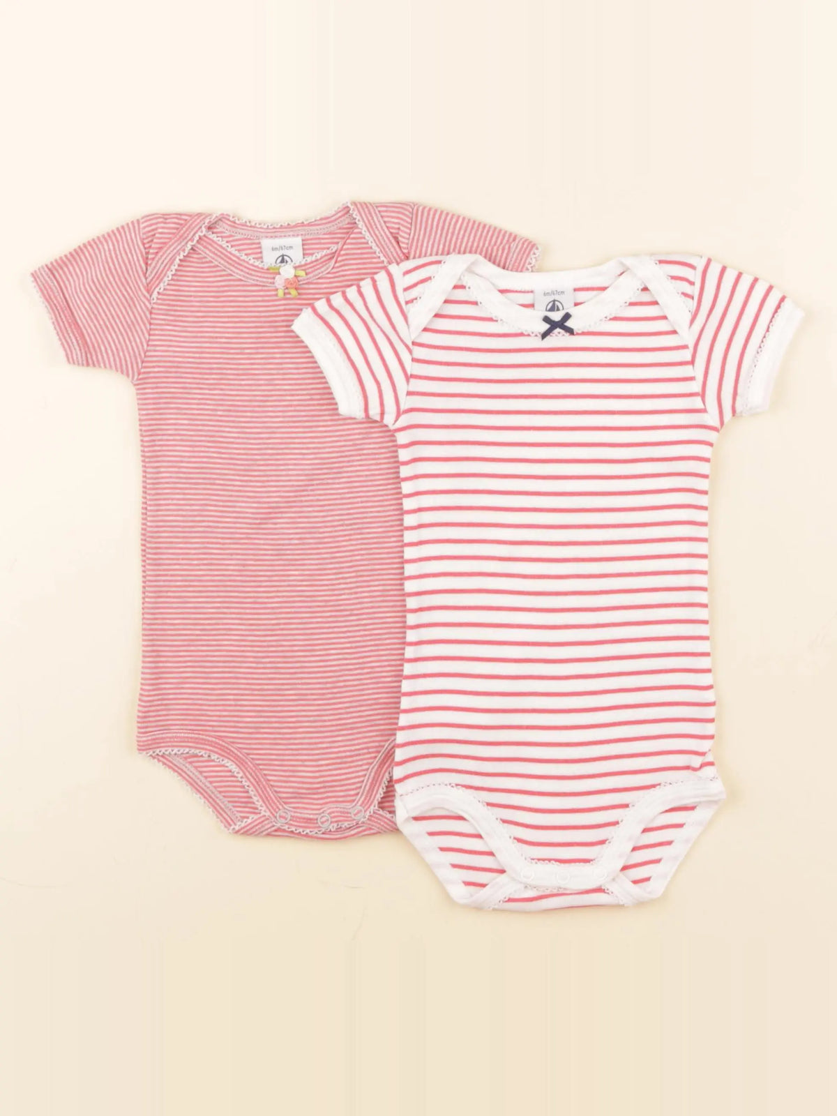 Petit Bateau - lot de 2 bodies en coton rose - 6 mois