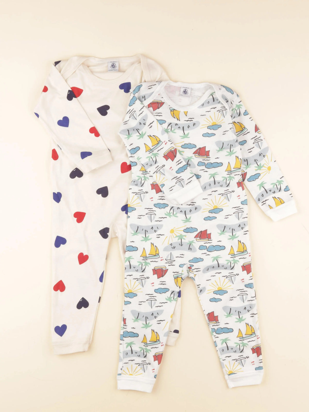 Petit Bateau - lot de 2 pyjamas coton beige, multicolore - 24 mois