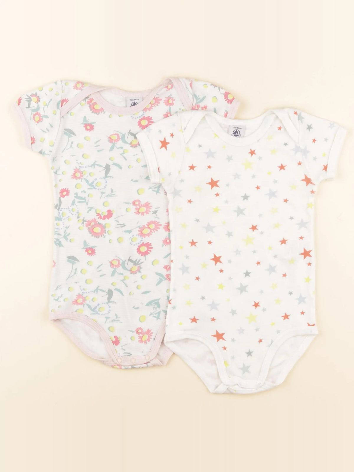 Petit Bateau - lot de 2 bodies en coton blanc, rose - 2 ans