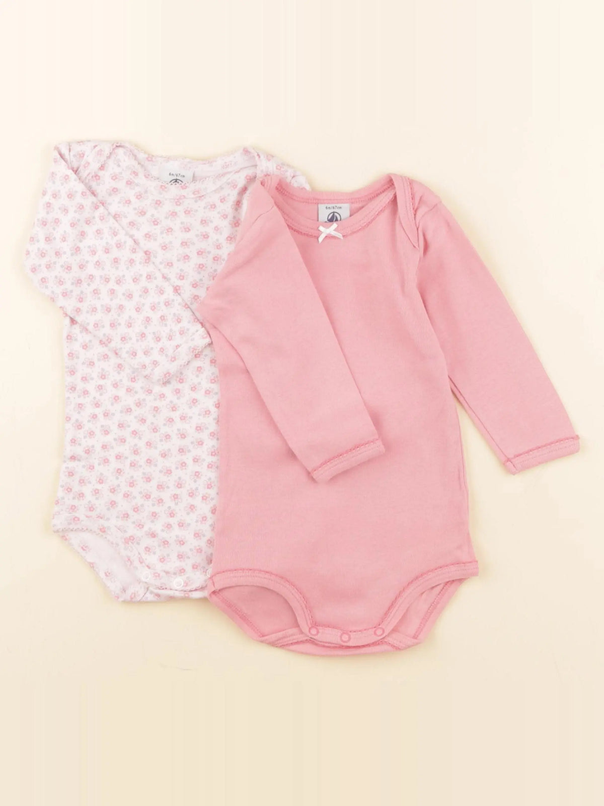 Petit Bateau - lot de 2 bodies en coton rose - 6 mois