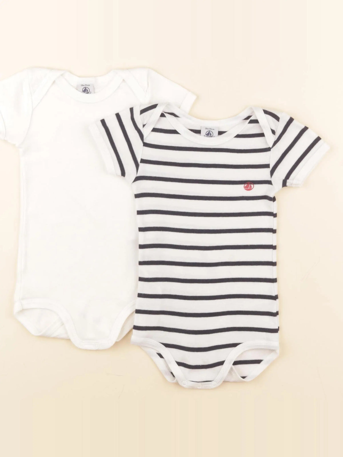 Petit Bateau - lot de 2 bodies en coton blanc, bleu - 18 mois