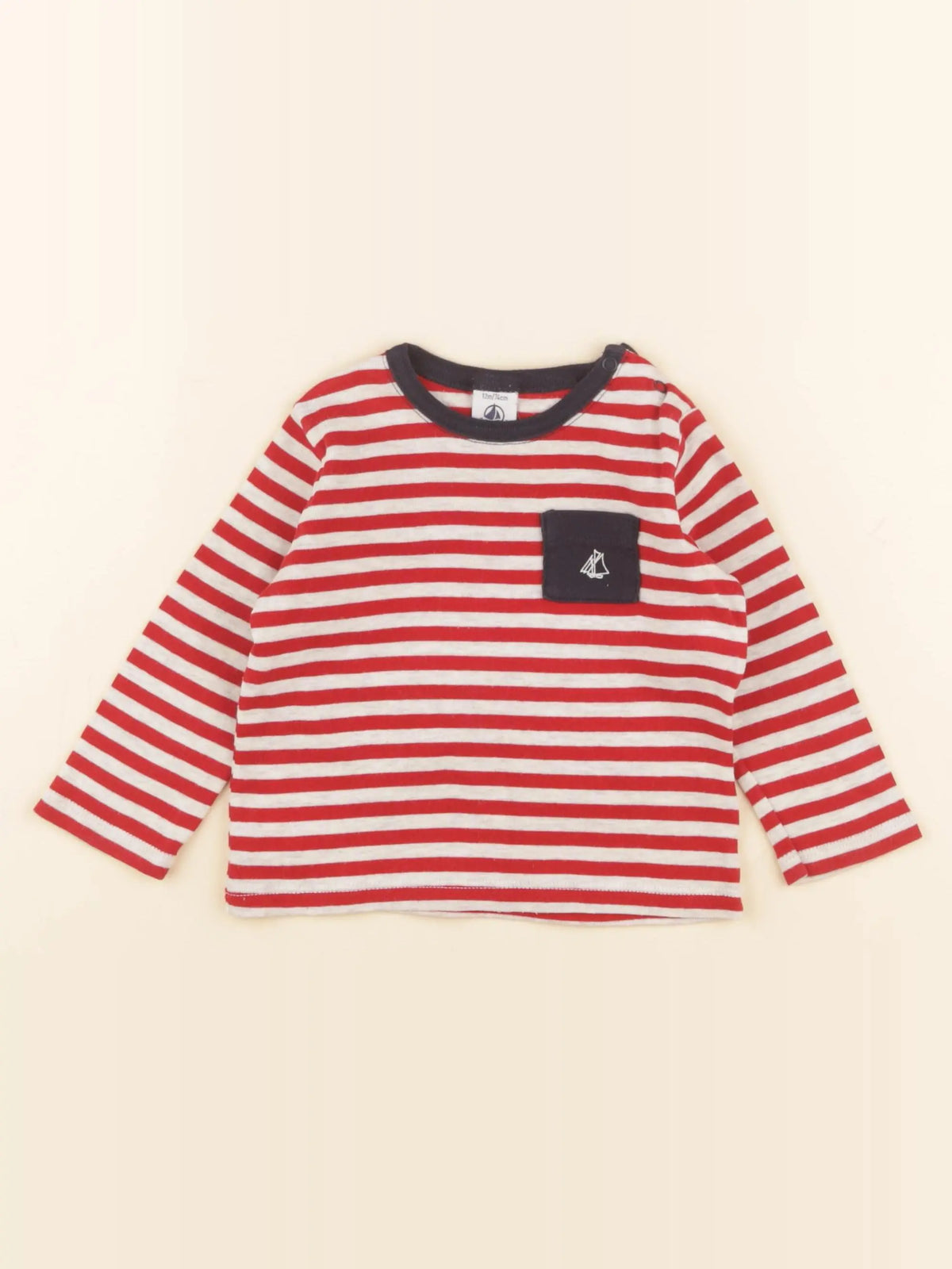 Petit Bateau - tee-shirt gris, rouge - 12 mois