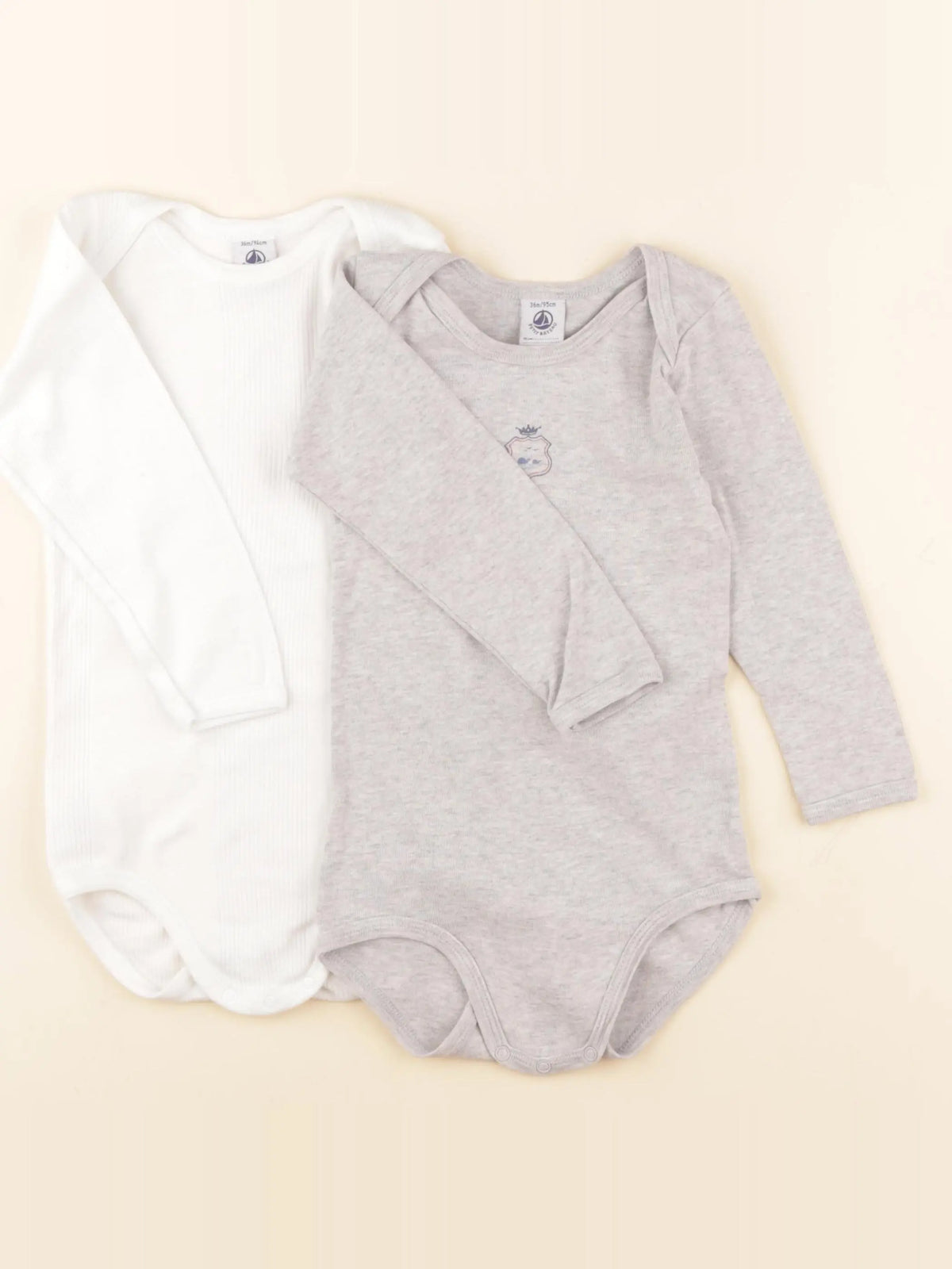 Petit Bateau - lot de 2 bodies en coton blanc, gris - 3 ans