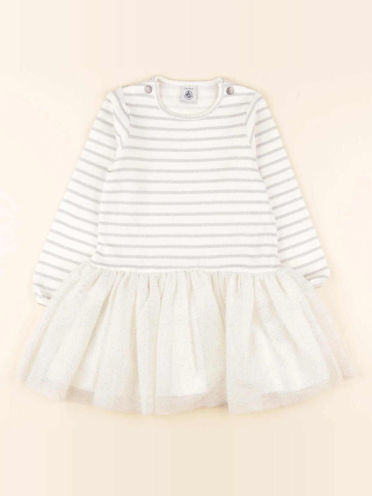 Petit Bateau - robe blanc, argent - 2 ans