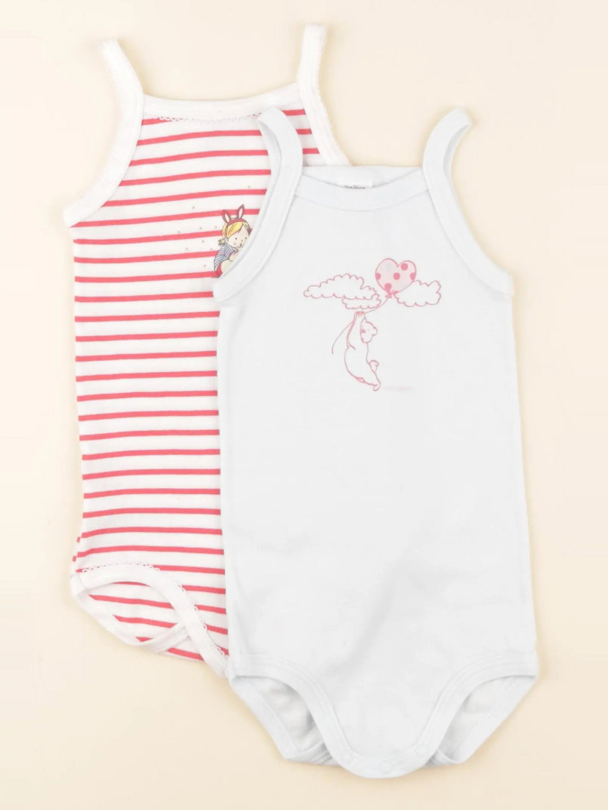 Petit Bateau - lot de 2 bodies en coton bleu, rose - 2 ans