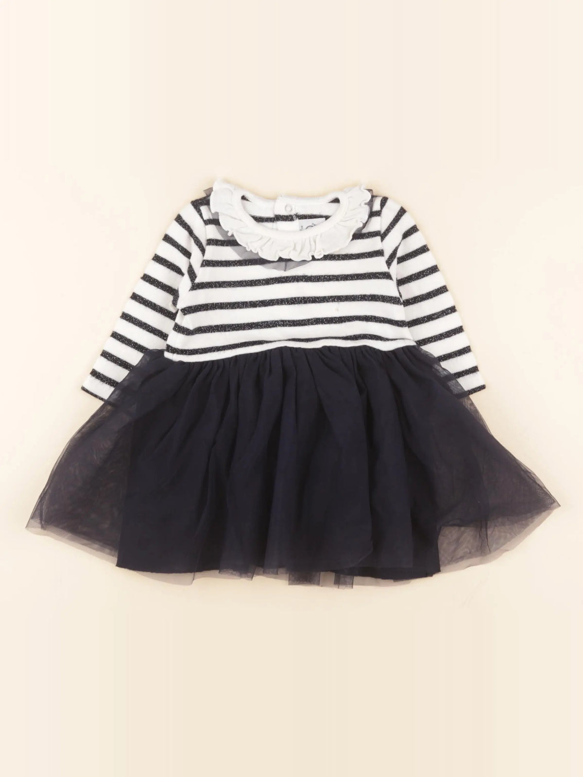 Petit Bateau - robe velours bleu, blanc, argent - 6 mois