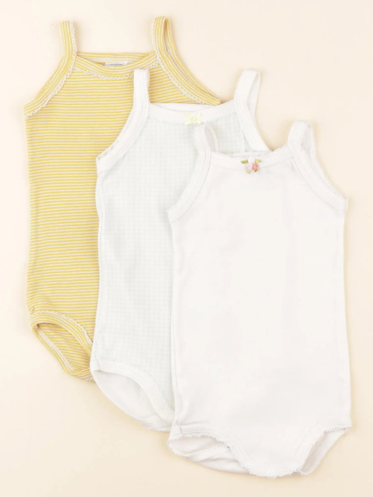 Petit Bateau - lot de 3 bodies en coton blanc, jaune, bleu - 6 mois