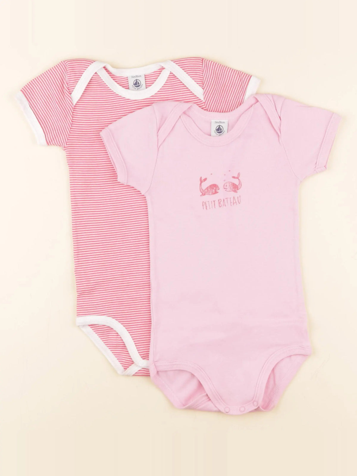 Petit Bateau - lot de 2 bodies en coton rose, blanc - 2 ans