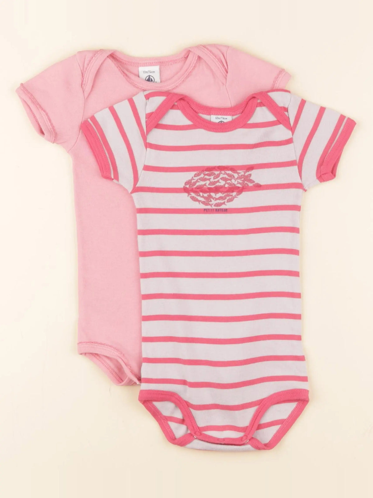 Petit Bateau - lot de 2 bodies en coton rose - 12 mois