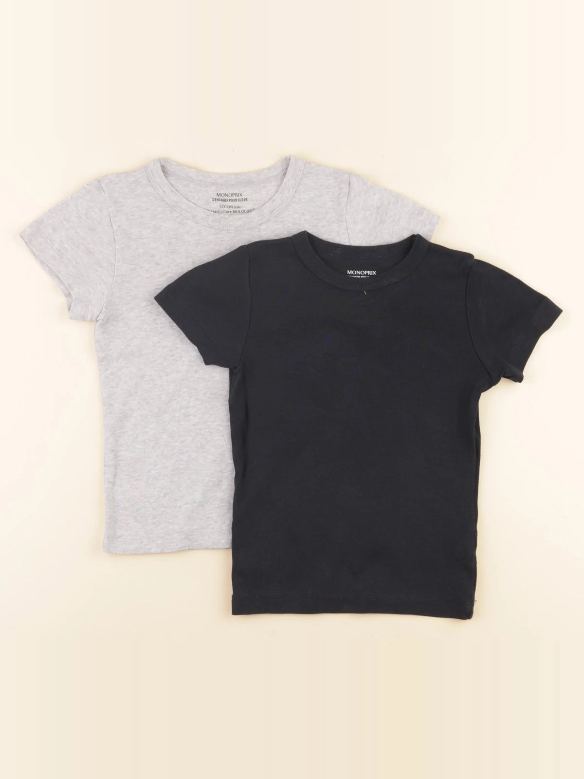 Monoprix - lot de 2 tee-shirts gris, noir - 4/5 ans